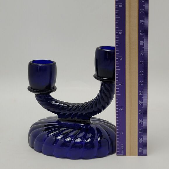 Imperial Glass Cobalt Blue Swirl Pattern Double Candle Stick Holder 1 Pc - Picture 3 of 8